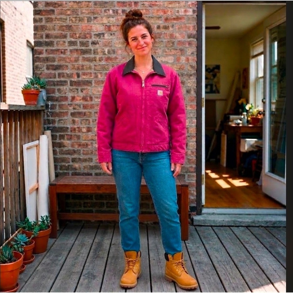 Carhartt Sandstone Detroit Jacket WJ097 Pink Sherpa Lined Canvas Work Coat XL